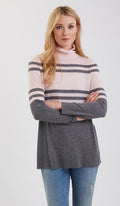 Cashmere Block Stripe Funnel Neck #191724