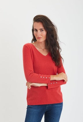 Cashmere V‑Neck Sweater with Button Cuff Detail #193127