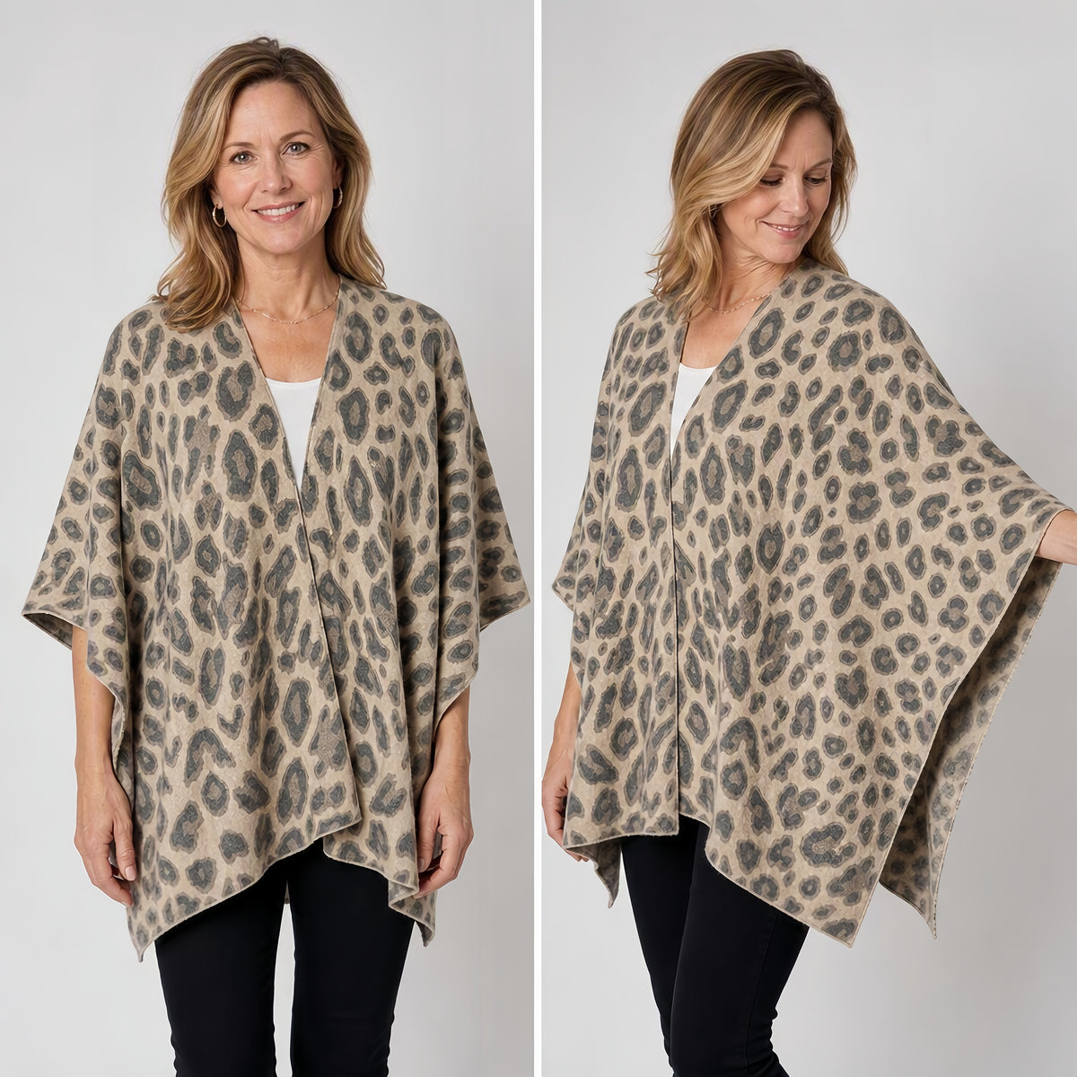 Cashmere Leopard‑Print Cape #49901