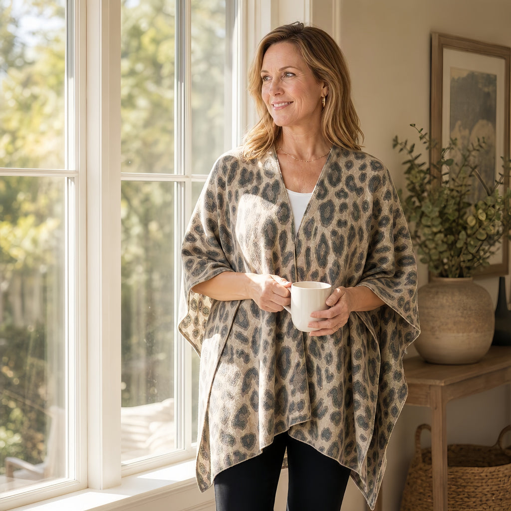Cashmere Leopard‑Print Cape #49901