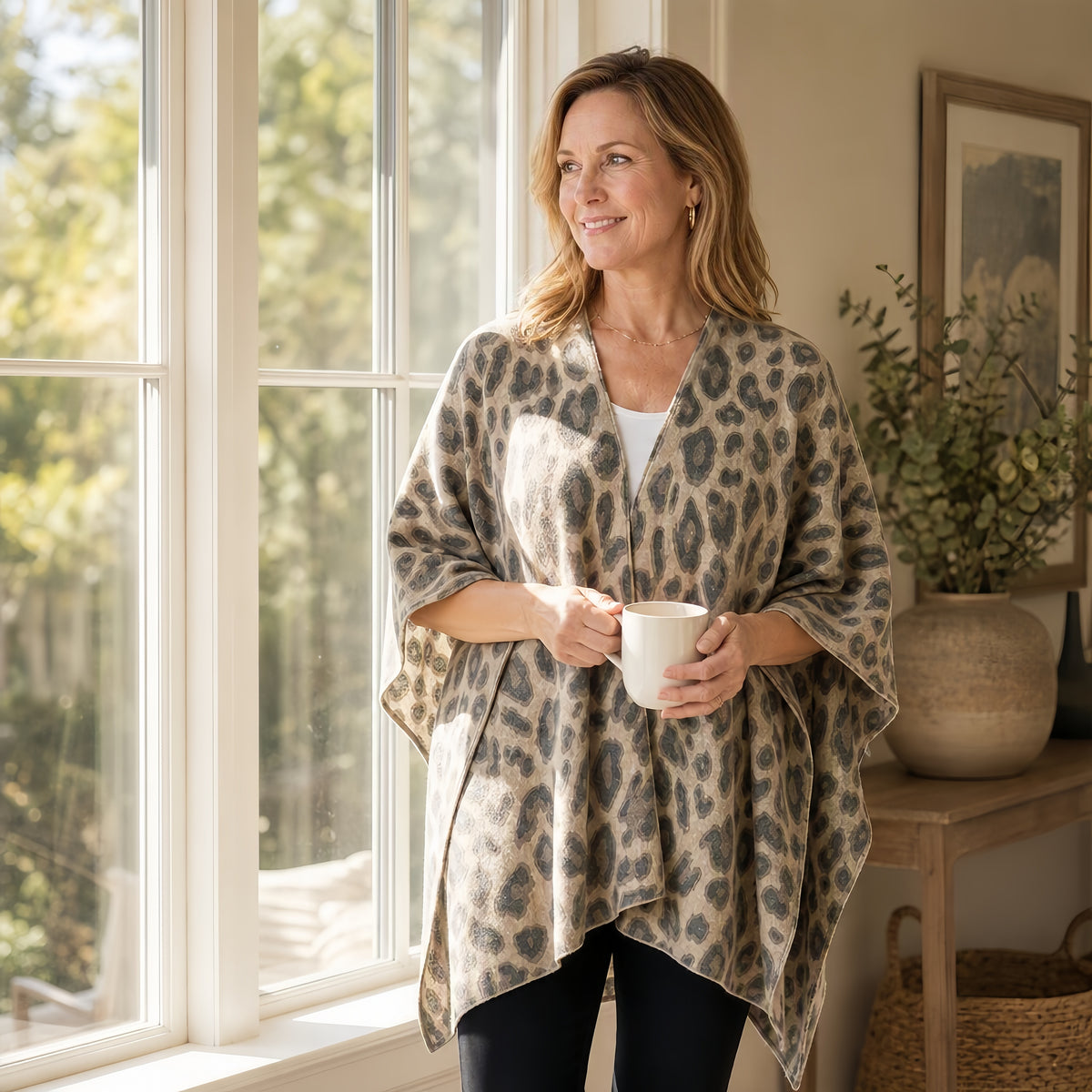 Cashmere Leopard‑Print Cape #49901
